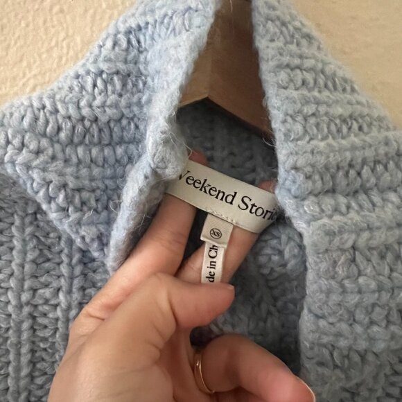 Revolve Weekend Stories Baby Blue Chunky Knit Wool Mohair Blend Crop Sweater XS  - Picture 5 of 7